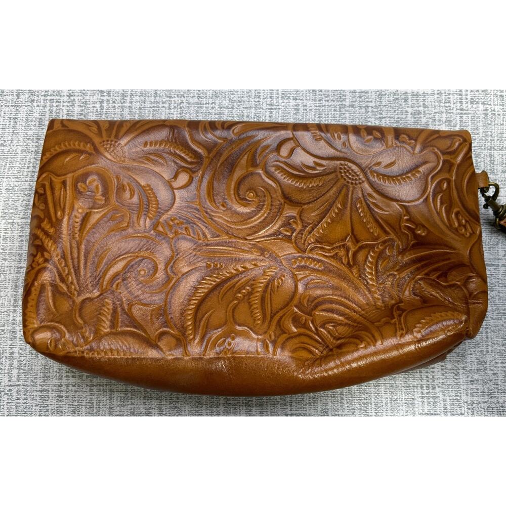 Patricia Nash Valerie Brown Leather Wristlet Fold Over Clutch Bag Purse Vtg Boho - Picture 2 of 9